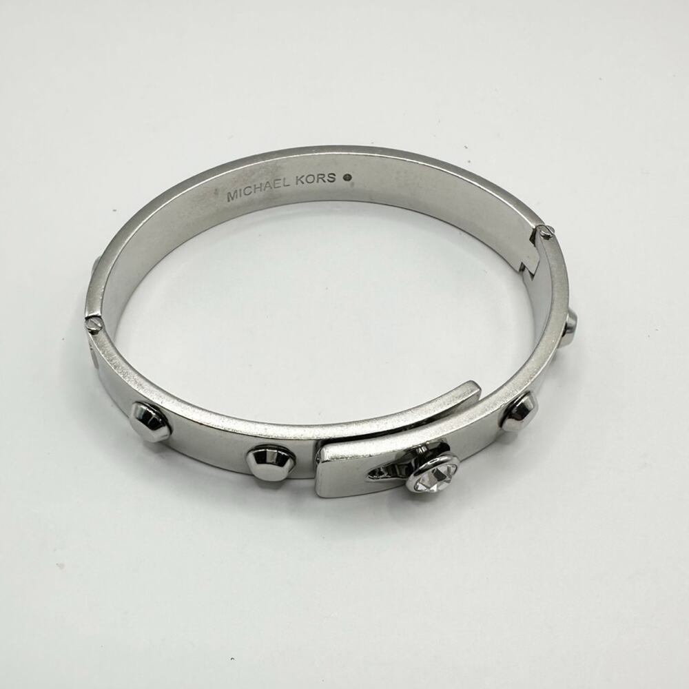 Michael Kors Astor Cityscape Bracelet Silver Tone Studs Cubic Zirconia Bangle